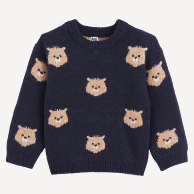 Pull col rond, en grosse maille, motif ours en jacquard LA REDOUTE COLLECTIONS