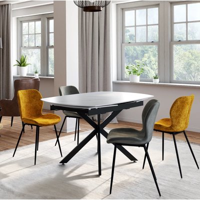 Table extensible céramique marbrée blanche pied mikado 140-200 cm OTTAWA PIER IMPORT