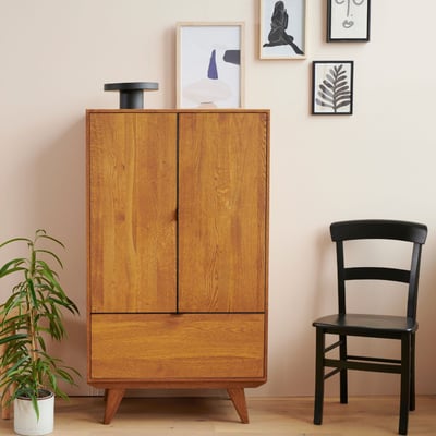 Buffet haut rétro en bois 2 portes 1 tiroir L80 H140 noir - MALLET HELLIN, DEPUIS 1862