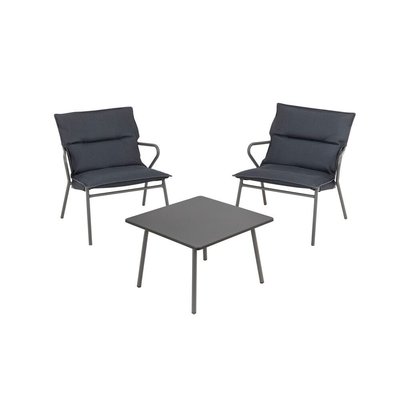 Salon Bas de Jardin - 1 Table Basse Carrée Et 2 Fauteuils - Vence - Becomfort® - Gris Dark Grey - B045774 LAFUMA MOBILIER