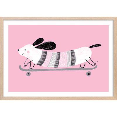 Affiche enfant chien rose HEXOA