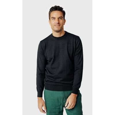 Pull col rond en laine mérinos   foncé ACROSS