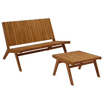Salon de jardin banc 2 places et table basse en bois massif TIDAK MILIBOO