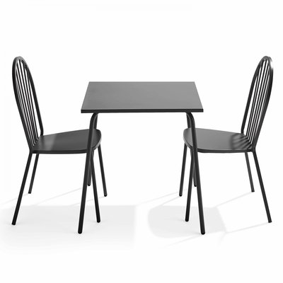 Salon de jardin table bistrot et 2 chaises en acier, PALAVAS OVIALA