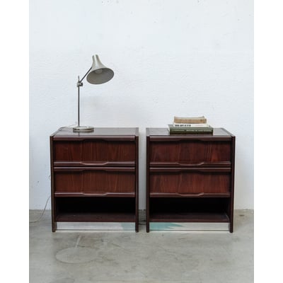 Paire de tables de chevet en bois foncé style 70's Maïa N°1618 - Bon état DEBONGOUT