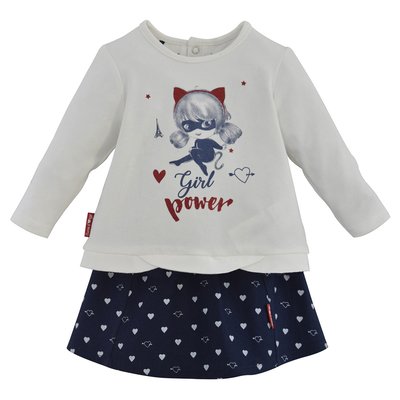 Ensemble jupe bebe ecru/bleu SUCRE D'ORGE