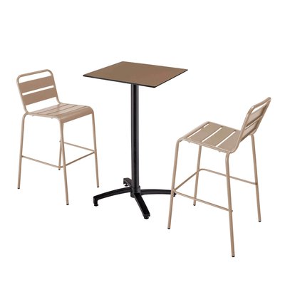 Table haute en HPL inclinable et 2 chaises hautes en métal, OPERA OVIALA