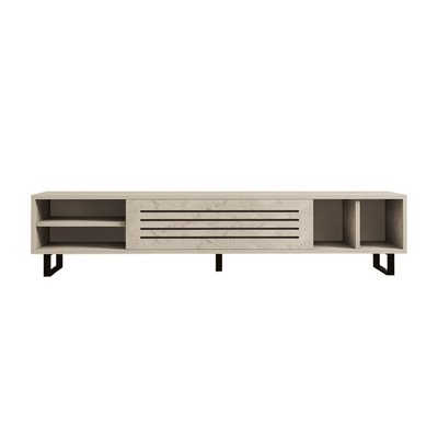 Meuble TV 1 porte abattante et 4 niches décor travertin L160 cm - SAFIR CALICOSY