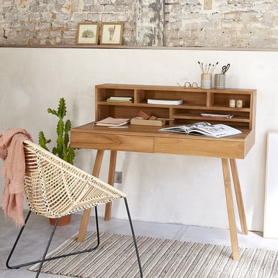 Bureau en bois de teck 110 cm 2 tiroirs  ISAURE BERAH GETAH