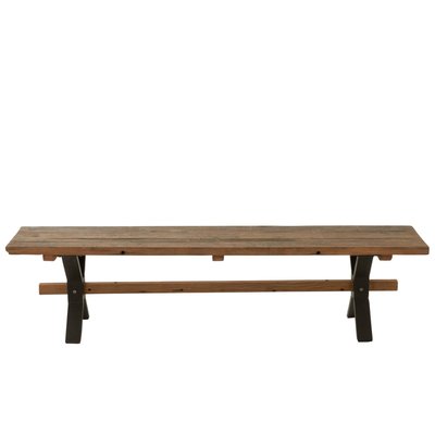 Banc de ferme industriel en bois et pieds croisés métal L180 - MARIE HELLIN, DEPUIS 1862