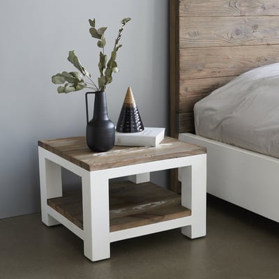Table de chevet en bois recyclé massif double plateau  HONFLEUR BERAH GETAH