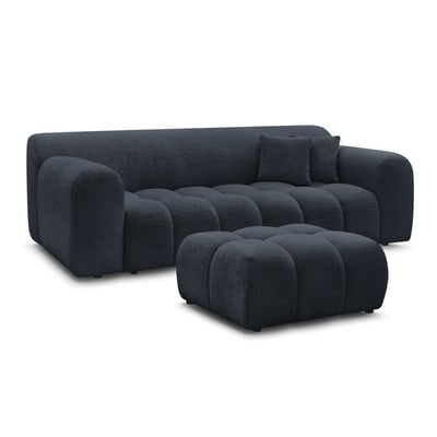 Canapé droit fixe 3 places en tissu texturé avec pouf, MELISSE BOBOCHIC