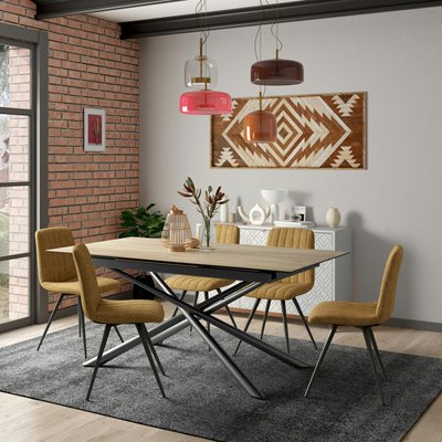 Table en céramique extensible aspect bois pied mikado 180-240 cm LOMBARDIE PIER IMPORT