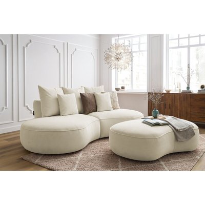 Canapé droit fixe 5 places en tissu texturé avec pouf, SAINT-GERMAIN BOBOCHIC