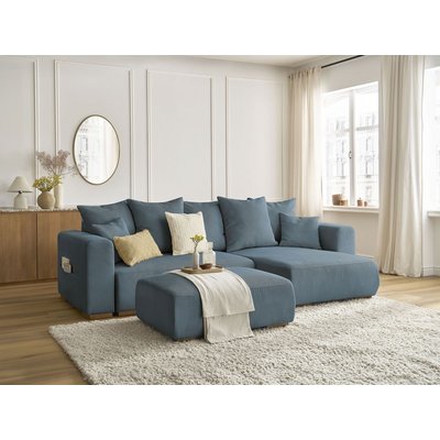 Canapé d'angle convertible 5 places en velours côtelé avec pouf, SIDONIE BOBOCHIC