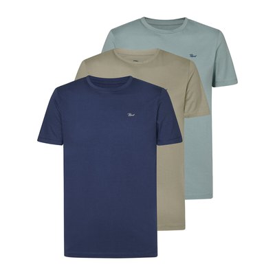Pack of 3 Plain T-Shirts in Cotton with Crew Neck PETROL INDUSTRIES