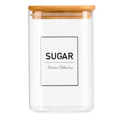 Bocal en verre carré avec bouchon hermétique bambou sugar 1.2L WADIGA