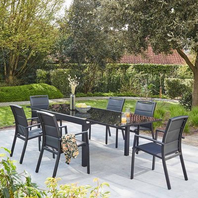 Salon de jardin en aluminium noir extensible 6/10 places MODULO BERAH GETAH