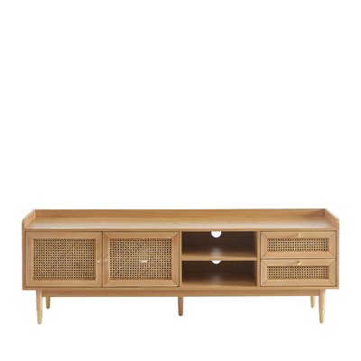 Meuble TV 2 portes 2 tiroirs en bois et cannage 180 cm- BOMBONG DRAWER