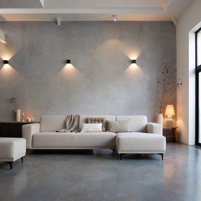 Canapé d'angle droit en tissu écru 300 x 150 cm, 5 places LARS TIKAMOON