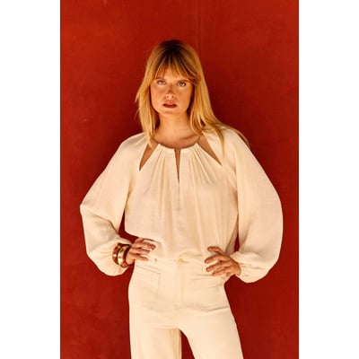 Blouse manches longues col coulissant uni BINTY LA PETITE ETOILE