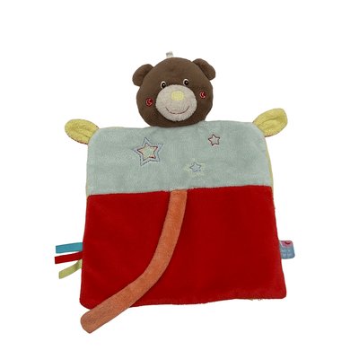 Doudou ours bleu et rouge - Bon état SUCRE D'ORGE
