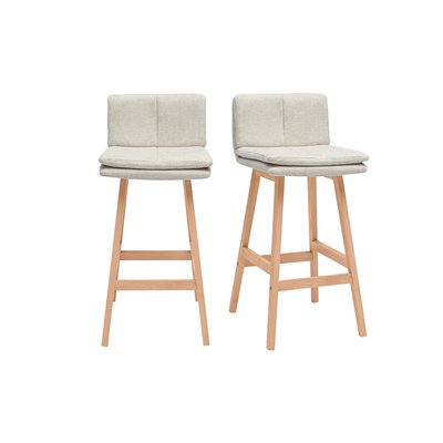 Tabouret de bar en tissu effet velours texturé beige et bois (lot de 2) JOAN MILIBOO