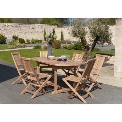 Salon de jardin table d'extérieur extensible ovale 150/200x90cm 6 chaises pliantes en bois de teck SUMMER PIER IMPORT