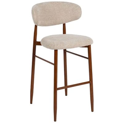 Tabouret de bar tissu beige et métal effet bois 54x52x105cm WADIGA