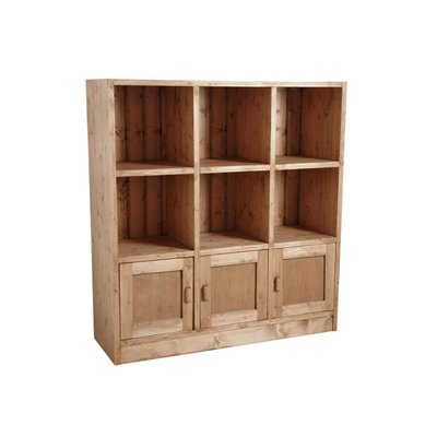 Bibliothèque 6 cases 3 portes en épicéa ciré miel AUBRY GASPARD