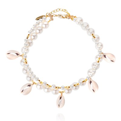 Bracelet de cheville ajustable avec perles nacrées et breloques coquillages PIREE HIPANEMA