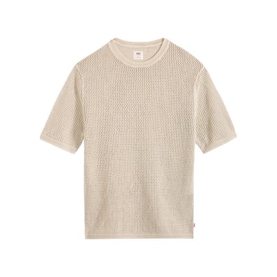T-shirt en coton écru uni avec une coupe droite et un col rond bord côte LEVI'S