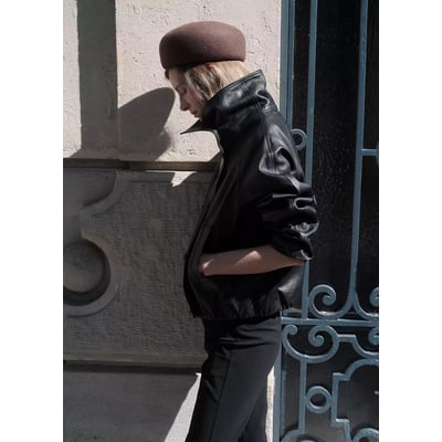 Veste cuir col cheminée MANGO