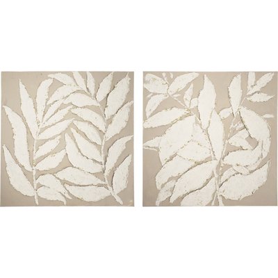 tableau abstrait feuilles blanches en relief reflets dorés RECOLLECTION