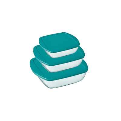 Lot de 3 plats en verre carrés avec couvercle - différentes capacités - Cook & Store PYREX