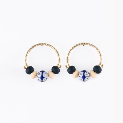 Boucles d'oreilles rondes perles céramique bleu BALABOOSTE
