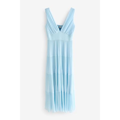 Robe midi sans manches plissée col v volants NEXT