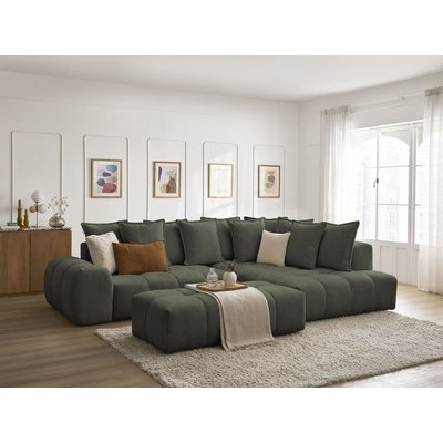 Canapé d'angle convertible 4 places en tissu chiné avec pouf, EVEREST BOBOCHIC