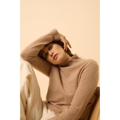 Pull Col Montant Volanté Camel Chiné Trila JUST CASHMERE