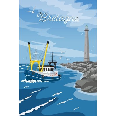 Tableau Mural Illustration Chalutier Breton MER CEANOTHE
