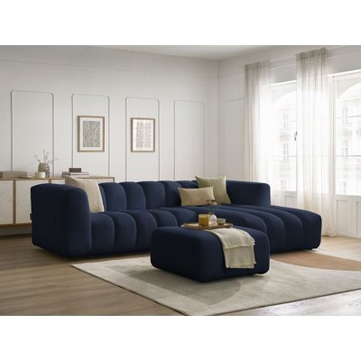 Canapé d'angle fixe 4 places en tissu chiné avec pouf, TALIA BOBOCHIC