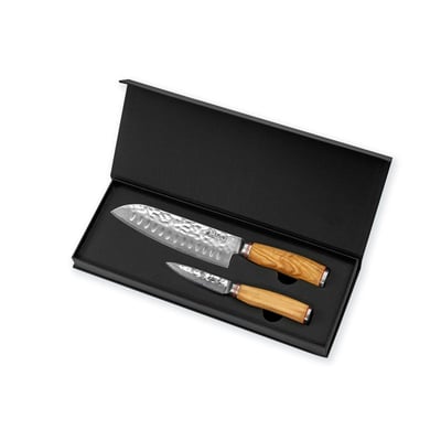 2 couteaux de cuisine Damas 10Cr en coffret élégant noir WUSAKI