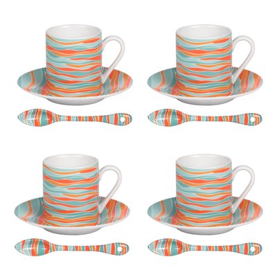 Coffret de 4 tasses de 10 cl / sous tasses   + cuillère assorties-ALIZÉE TABLE PASSION