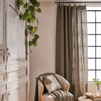 Rideau gaze de coton ajustable finition bourdon SUD ETOFFE