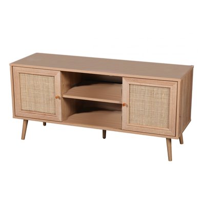 Meuble de télévision bois et rotin - 120x39x56.5cm WADIGA
