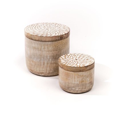 Lot de 2 boîtes rondes motif devant bois MANGO WOOD FACTORY