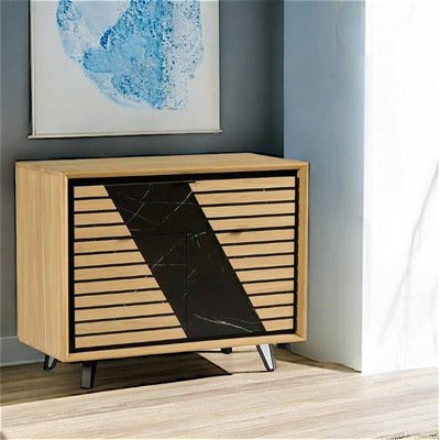 Buffet 2 portes chêne blanc décor graphique ESSEN PIER IMPORT