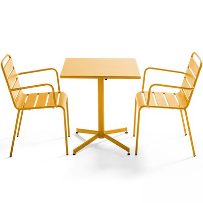 Salon de jardin table bistrot en métal et 2 fauteuils, PALAVAS OVIALA