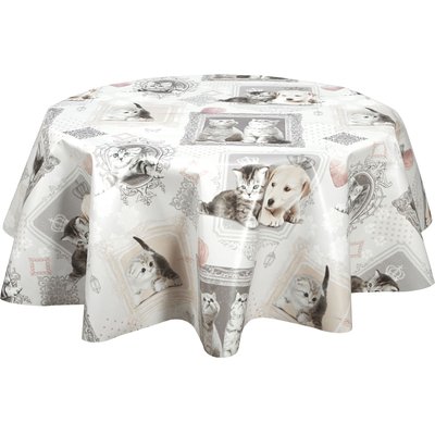 Nappe en toile cirée ronde motifs chatons MIMI TOILINUX
