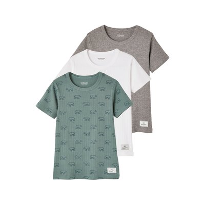Lot de 3 T-shirts manches courtes ours en maille côtelée VERTBAUDET